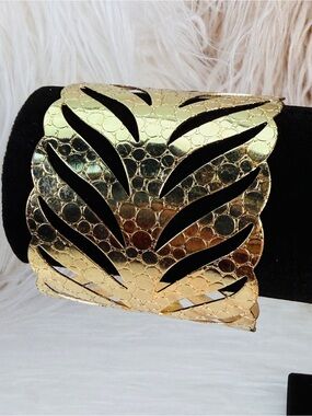 Vintage Goldtone Cut Out Wide Cuff Bracelet